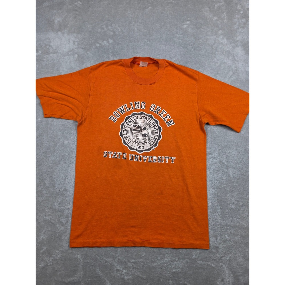 Vintage Bowling Green State University T-Shirt Men XL Fit S Orange 70s 80s *Read